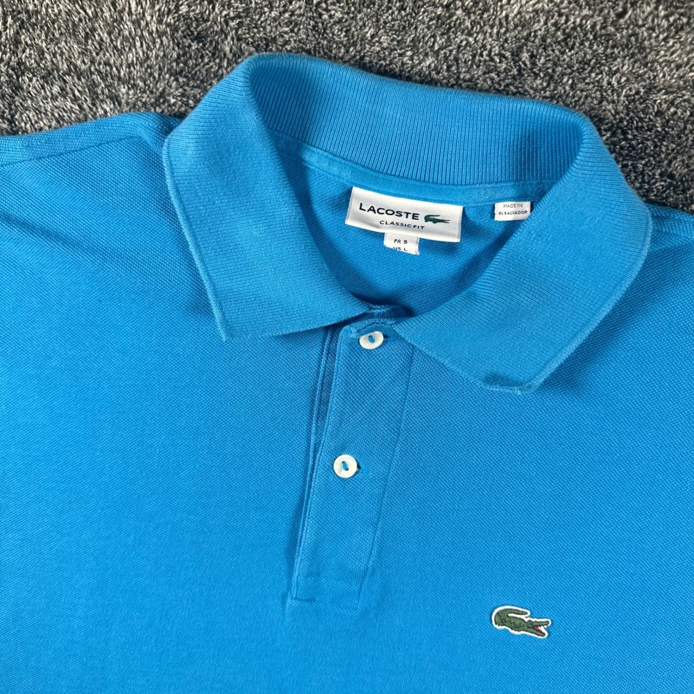 Lacoste Polo Shirt Mens L Classic Fit Blue Short Sleeve Cotton Pique Logo Top